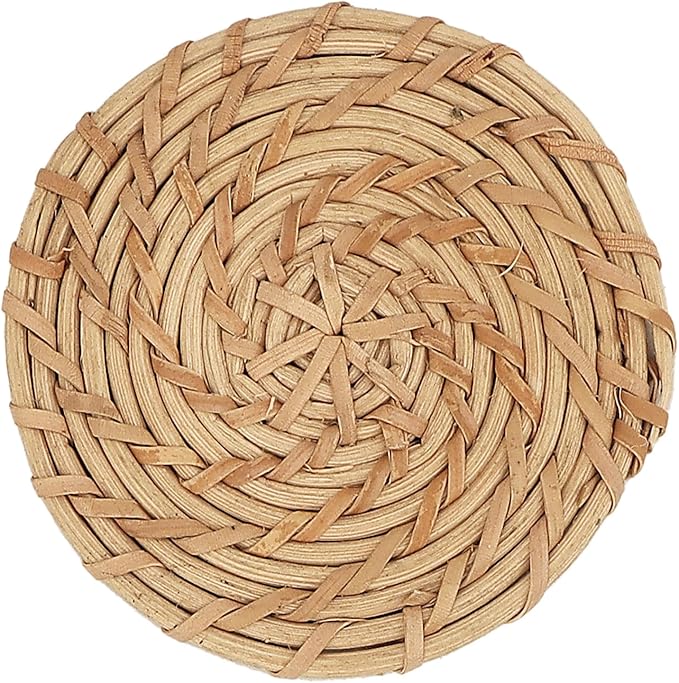 ALPHA Living HOME Handmade Cane Bar Coaster Set of 12-4 Inch Round Woven Natural Brown Drink Mats for Table, Coffee Mug, Glass - Rustic Rattan for Home, Bar, Kitchen Décor