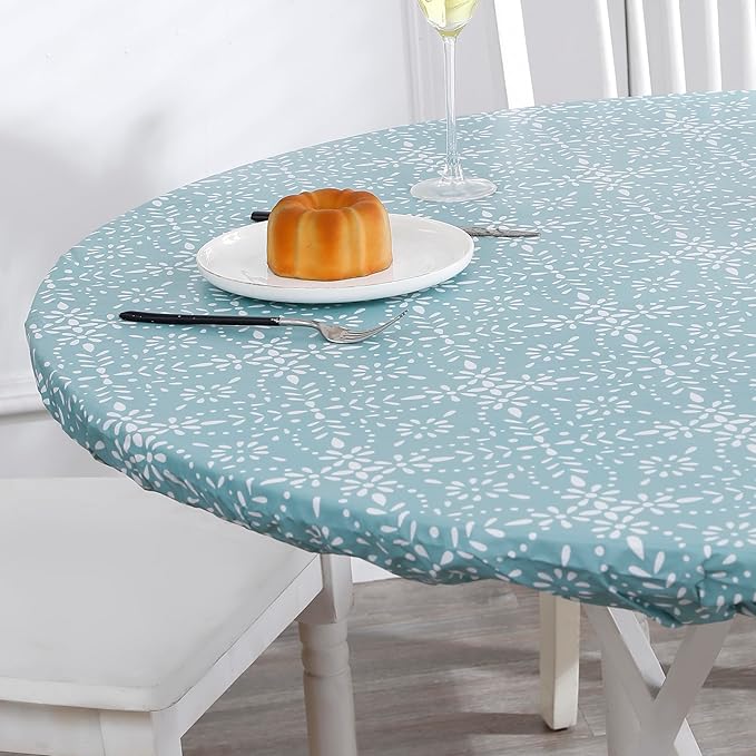 Walrus Round Vinyl Fitted Tablecloth with Flannel Backing Elastic Edge Design Table Cover Waterproof Oil-Proof PVC Table Cloth Stain-Resistant Best for 57"-66" Round