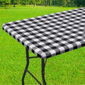 Smiry Rectangle Picnic Table Cloth, Elastic Waterproof Fitted Vinyl Tablecloths, Flannel Backed Buffalo Plaid Table Covers for Dining, Camping, Outdoor (Black and White, 36" x 48")