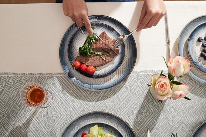 8” Stoneware Coupe Appetizer Plates with Reactive Glaze Finish, Dishwasher Microwave Oven Safe, for Salad, Dessert, Steak, Pasta (set of 6) (8" reactive glaze plates)