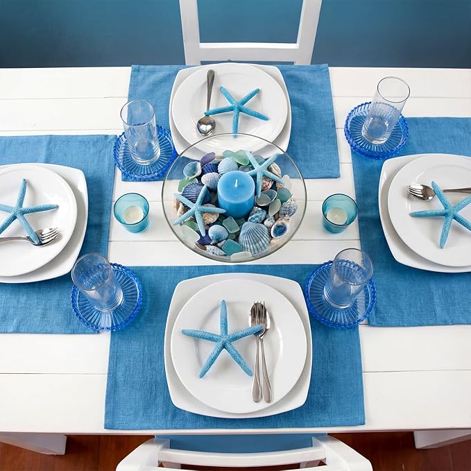 Remerry 6 Pcs Clear Crystal Coaster Set with Holder Glass Coasters for Drinks 4 Inch Drinks Crystal Round Cup Coasters Coffee Table Decor for Office Kitchen Bar Restaurant Patio (Blue)