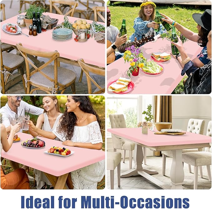 Spandex 6 Foot Rectangle Table Cloth 2 Pack, Elastic Fitted Tablecloths for Picnic, Stretch Washable Patio Table Cover for Outdoor, Camping, Banquet and Parties (Pink, 30"x72")