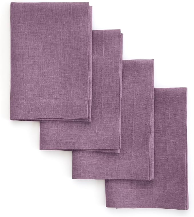 Solino Home Linen Napkins Set of 4-100% Pure Linen Mulberry Dinner Napkins Cloth 20 x 20 Inch for Valentines, Spring, Easter - Fete, Handcrafted and Machine Washable