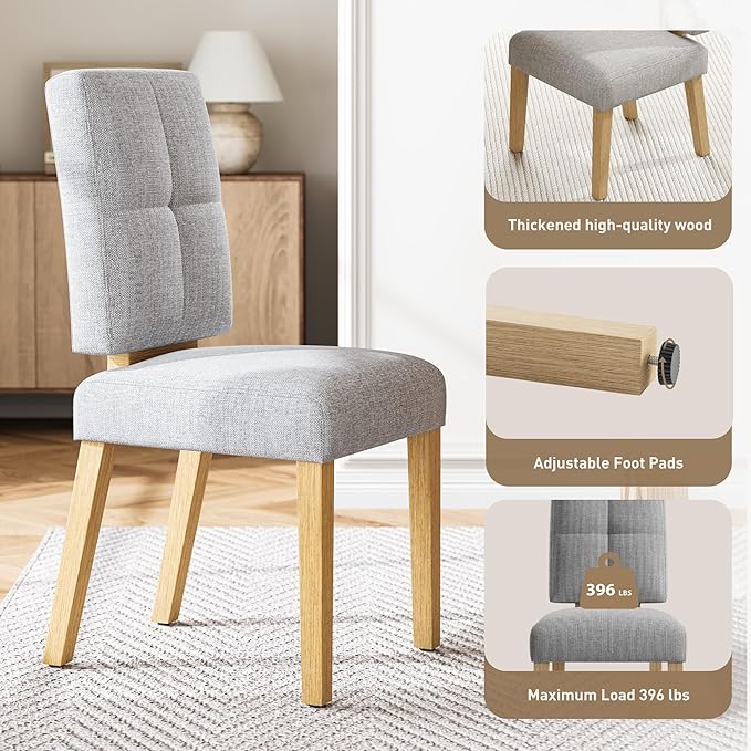 Wooden Dining Chairs Set of 6, Dining Room Chairs with Wood Legs, Cloud-Like Cushion & Reinforcement Structure Design for Kitchen/Living Room/Restaurant, Easy Assembly
