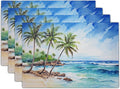 Beach Placemats Set of 4 - Palm Tree Place Mat 12x18 Inch Summer Sea Coastal Table Mat for Party Kitchen Dining Home Holiday Party Decor
