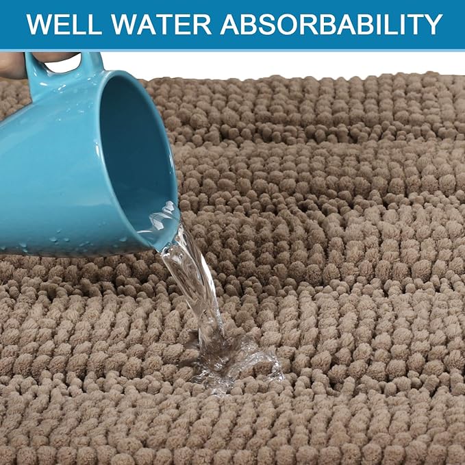 H.VERSAILTEX Bathroom Rugs Bath Rug Set 2 Piece Bathroom Contour Rug Toilet Mat Sets Non Slip Contour Bath Rug Ultra Thick Water Absorbent Striped Bath Mats(36" x 24" Plus 20" x 24" U, Taupe Brown)