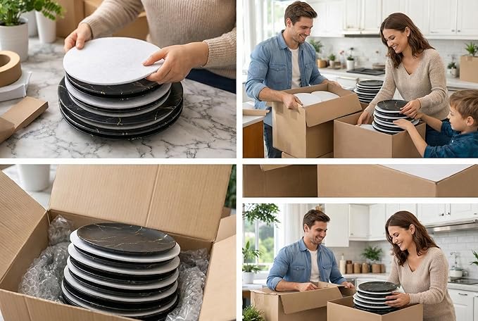96 Piece Felt Plate Dividers for China Storage - Felt Protectors for Dinner, Salad, and Saucer Plates - Ideal for Moving Fine China, Porcelain, Glass, etc - Cut-to-Fit Full China Set - Soft White