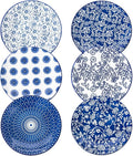 Ceramic Salad Plates Set - 8.5 Inch Small Round Dessert Dishes for Kitchen Dinner Pasta Appetizer Sandwich - Scratch Resistant Porcelain Microwave Oven Dishwasher Safe - Set of 6 - Vintage Blue
