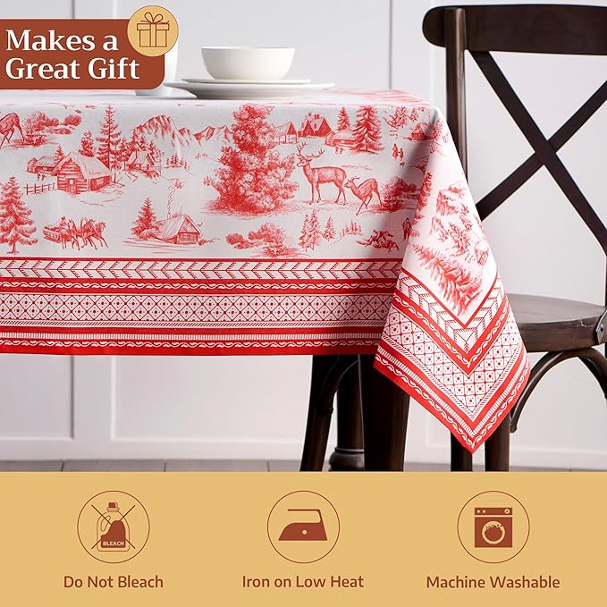 Maison d' Hermine Table Cloth Rectangle Table 100% Cotton 70 x 140 Inches Fall Tablecloth Reusable Everyday Use for Thanksgiving Christmas Decorations Dining Farmhouse Party (Winter Jouy)