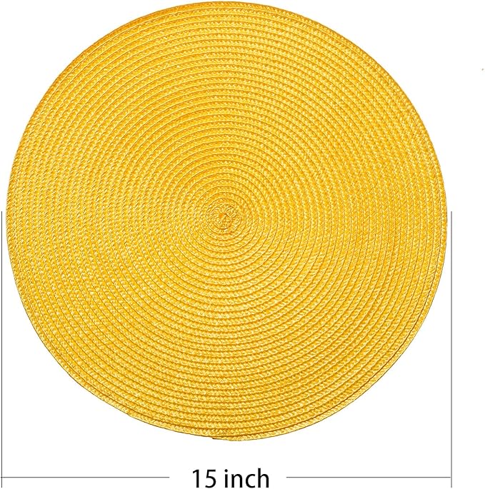 AHHFSMEI Round Braided Placemats 15 Inch Round Table Mats for Dining Tables Natural Woven Heat Resistant Place mats Set of 4 (Yellow,4)