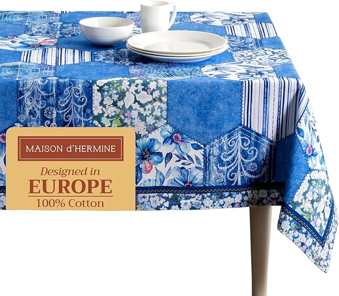 Maison d' Hermine Table Cloth Square Table 100% Cotton 54 x 54 Inches Tablecloth Reusable Decorative for Dining Room Farmhouse Home Valentines Day Decorations Spring Summer - Summer Blues