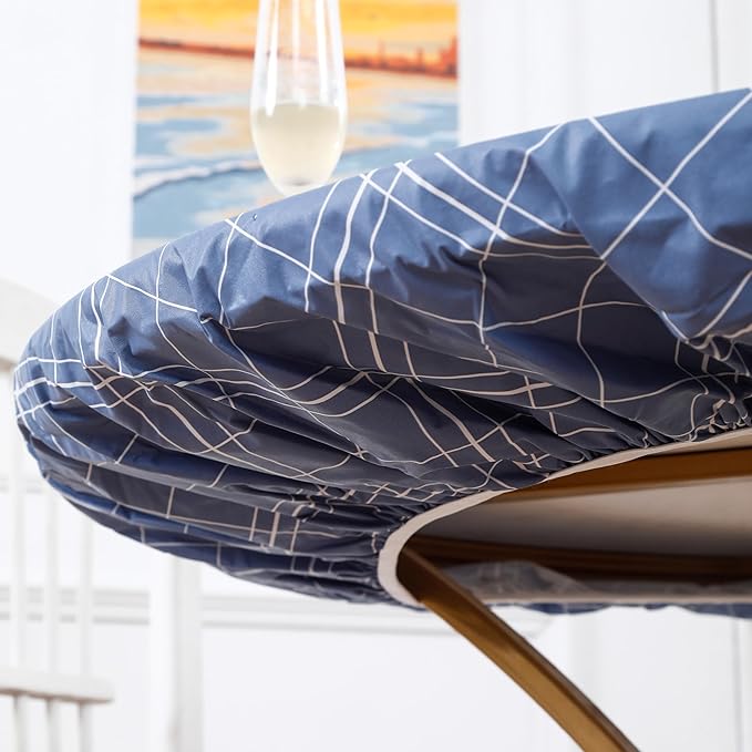 Walrus Round Vinyl Fitted Tablecloth with Flannel Backing Elastic Edge Design Table Cover Waterproof Oil-Proof PVC Table Cloth Stain-Resistant Best for 45"-56" Round