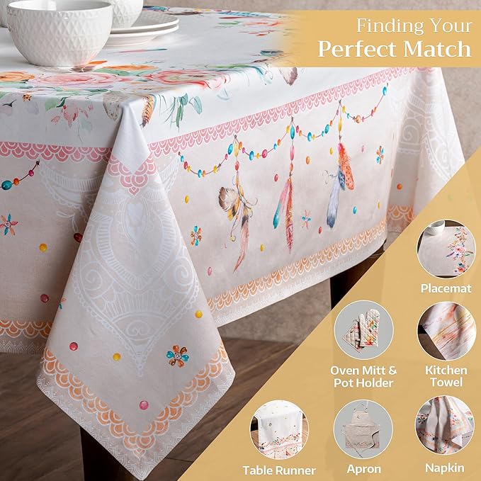 Maison d' Hermine Table Cloth Rectangle Table 100% Cotton 70 x 90 Inches Tablecloth Reusable Decorative for Dining Room Farmhouse Home Valentines Day Decorations Spring Summer - Ibiza - Beige