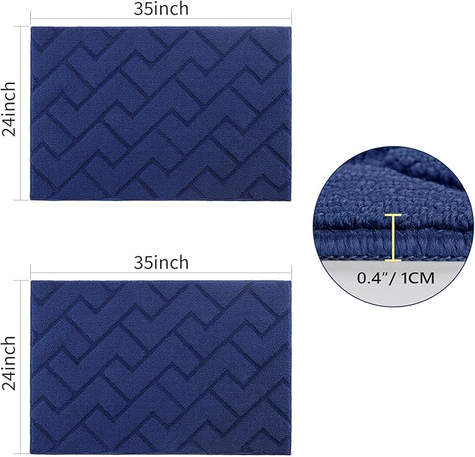 hicorfe Kitchen Rugs and Mats Sets,2 Pieces Super Absorbent Polypropylene Non-Slip Rug,Soft Comfort Floor Mat,Washable for Kitchen,Hallway,Office,Sink,Laundry(24" x 35"+24" x 35",Navy Blue)