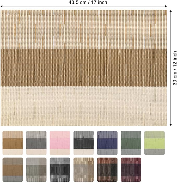 Placemats Set of 6, Vinyl Woven Place Mats Indoor Set of 6 Washable Wipeable PVC Table Mats Heat-Resistant Non Slip Placemat for Kitchen Dining Outdoor Table (Beige Light Brown, Set of 6)