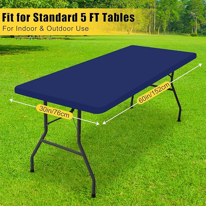 Smiry Rectangle Tablecloth, Elastic Fitted Flannel Backed Vinyl Tablecloths for 5ft Folding Tables, Waterproof Wipeable Table Covers for Indoor, Outdoor, Picnic and Camping (Navy, 30"x60")