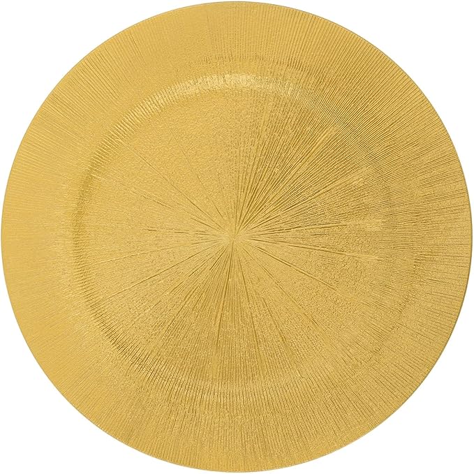 Charger Plates, 100pcs Gold 13inch Plastic Dinner Plate, Round Plastic Dinner Plate with Delicate Texture for Parties Wedding (Gold)