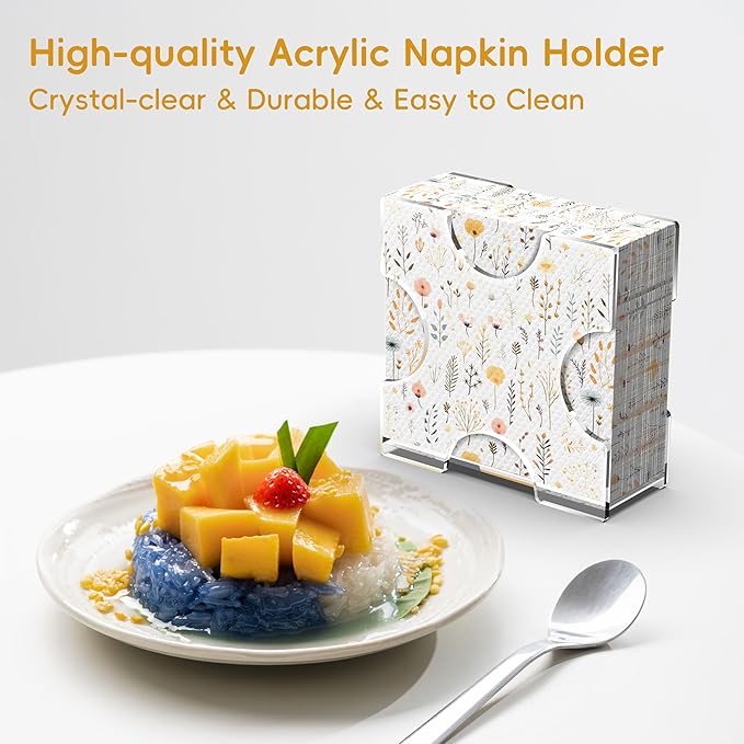 Acrylic Napkin Holder for Table, Crystal Clear, 5.8''W X 2.3''D X 5.8''H, Modern Standing Napkin Dispenser for Kitchen Dining, Restaurant, Home Decor, Outdoor Use, Bar Accessories