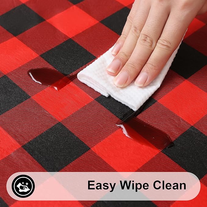 Smiry Rectangle Picnic Table Cloth, Elastic Waterproof Fitted Vinyl Tablecloths, Flannel Backed Buffalo Plaid Table Covers for Dining, Camping, Outdoor (Black and Red, 30" x 48")