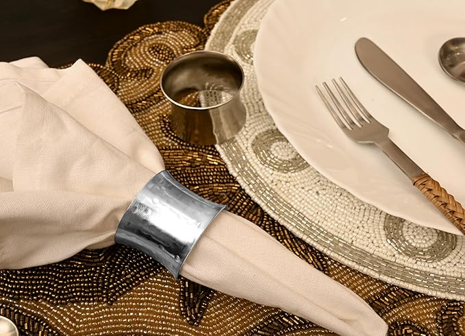 ALPHA Living HOME Metal Napkin Rings Set of 12 - Silver Drum-Shaped Handcrafted Serviette Holders for Dinners, Holidays, Weddings, Family Gatherings - Elegant Aluminum Table Decor for Everyday Use