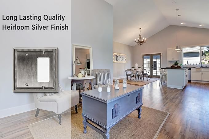 Henne Bery Sunken Pearls Heavy Duty Decorative Wall Plate Switch Plate Outlet Cover (Blank/Decorator, Heirloom Silver)