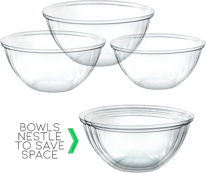 PLASTICPRO Disposable 150 Ounce Round Crystal Clear Plastic Serving Bowls for Snack or Chip ,Candy Dish, Party Salad Container Pack of 2