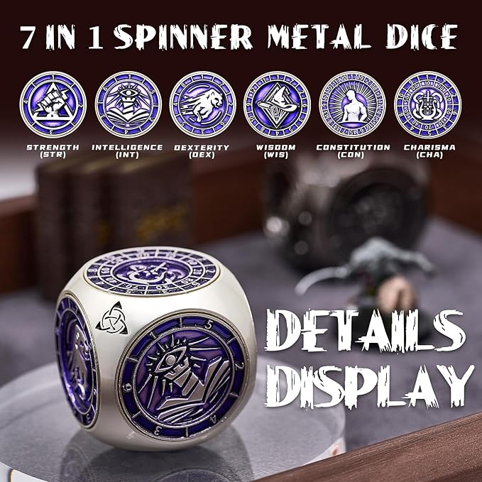 7-in-1 Spinner DND Dice Set,Metal Polyhedral Dice Set Gift for Dungeon Masters & Players (Matte Purple)