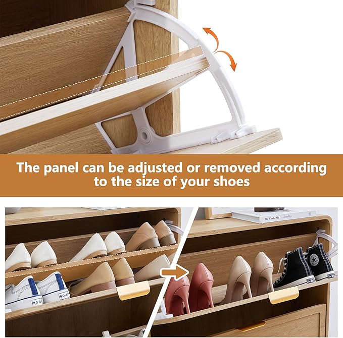 Narrow Hidden Shoe Organizer Cabinet Storage for Entryway, Modern Slim and Skinny Shoe Rack Cabinet with Flip Drawers for Entrance, Hallway - Natural