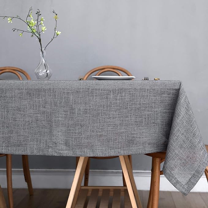 maxmill Flaxy Faux Linen Tablecloth with 2-Tone Slubby Yarn Texture Wrinkle Resistant Anti-Shrink Soft Table Cloth for Kitchen Dining Restaurant Tabletop Rectangle 60 x 120 Inch Charcoal