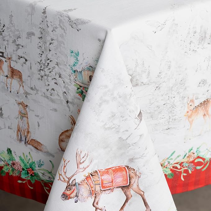 Maison d' Hermine Table Cloth Rectangle Table 100% Cotton 70 x 90 Inches Fall Tablecloth Reusable Everyday Use for Thanksgiving Christmas Decorations Dining Farmhouse Party (Christmas Tradition)