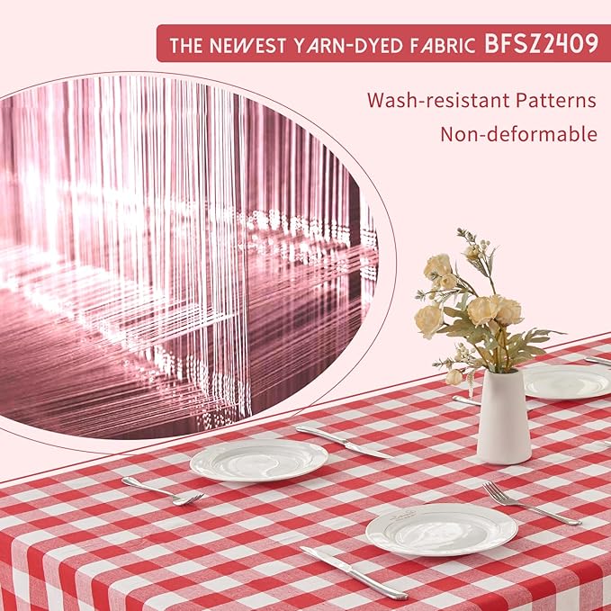 BALCONY & FALCON Gingham Table Cloth Rectangle – Reversible Water-Resistant Cotton Checkered Tablecloth for Valentine， Outdoor Picnic, Camping, Kitchen, Holiday Party Decor (Red White, 55x71 Inch)