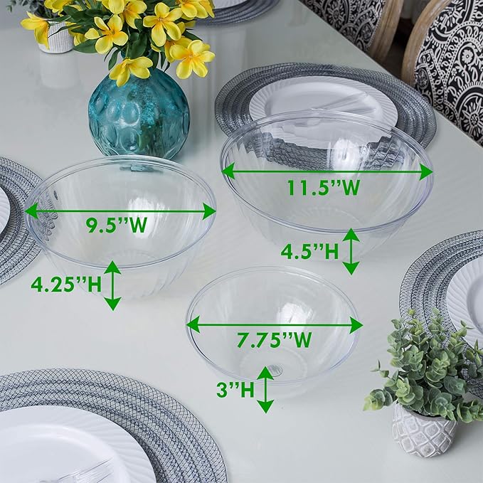 PLASTICPRO Disposable Round Crystal Clear Serving Bowls For Party Snack or Salad, Plastic Clear Chip Bowls, Candy Dish (2, 48 OUNCE)