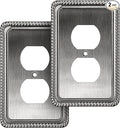 Henne Bery Rope Edge Decorative Wall Plate Switch Plate Outlet Cover (Single Duplex, 2 Pack, Heirloom Silver)