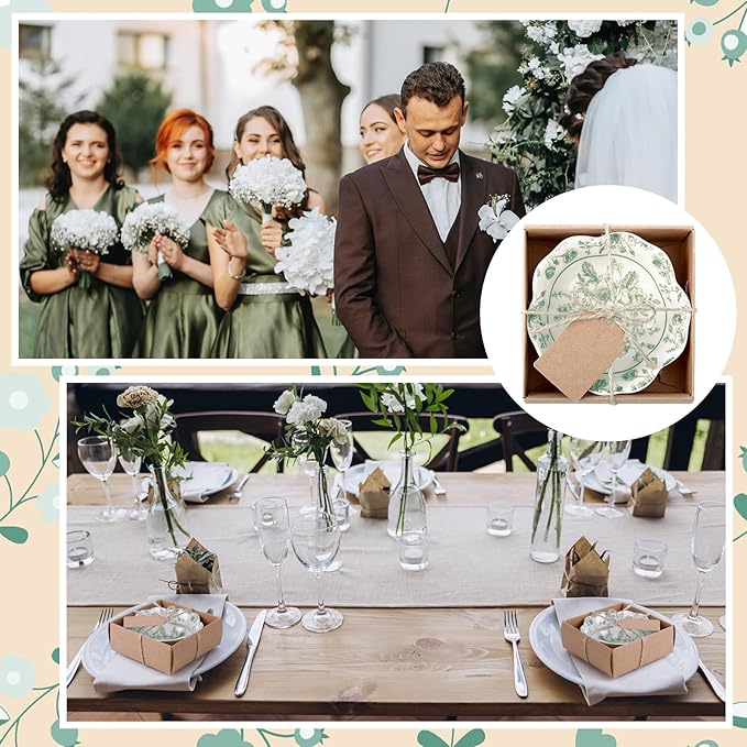 48 Pcs Wedding Favors for Guests Small Ceramic Bowl Bulk Gifts Set 3.3 Inch Floral Design Mini Dipping Sauce Dish with Card Box for Bridal Pooja Baby Shower Birthday Guest Gift (Sage Green)