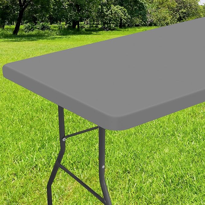 Smiry Rectangle Tablecloth, Elastic Fitted Flannel Backed Vinyl Tablecloths for 4ft Folding Tables, Waterproof Wipeable Table Covers for Indoor, Outdoor, Picnic and Camping (Grey, 30"x48")