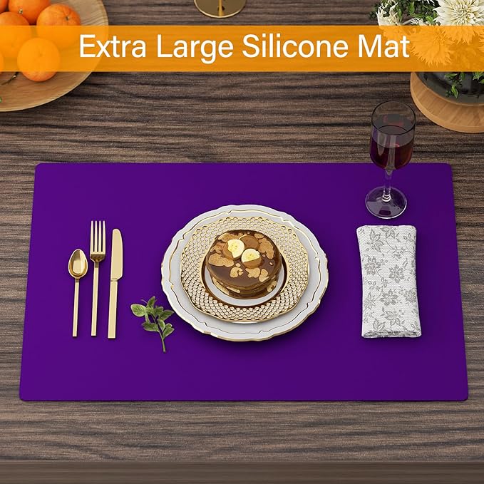 2-Pack Extra Thick Silicone Counter Mats - 24”x16” Large Heat Resistant Kitchen Countertop Protector, Non-Slip Hot Pad Trivet for Air Fryer, Hot Pots & Pans, Coffee Maker (Purple)