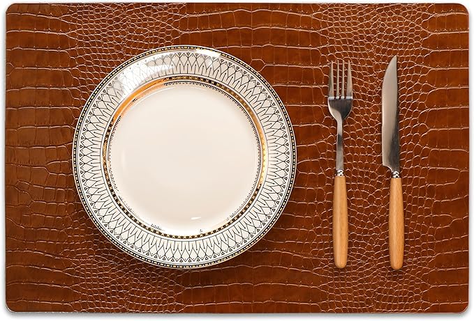 Set of 6 Faux Leather Placemats, PU Table Mats, Waterproof, Stain Resistant, Heat Resistant, Easy to Clean for Kitchen Dining Table,Conference Table