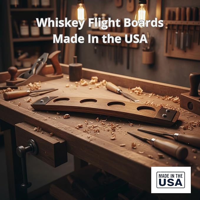 Barrel Stave Premium 4 Glass Whiskey Flight Serving Tray No Glasses Included, Natural