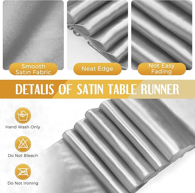 Breling 8 Pack White and Silver Disposable Plastic Tablecloths and Satin Table Runner Set, 54 x 108 Inch Tablecloth, 12 x 108 Inch Table Runners for Wedding Graduation Birthday Baby Shower New Year