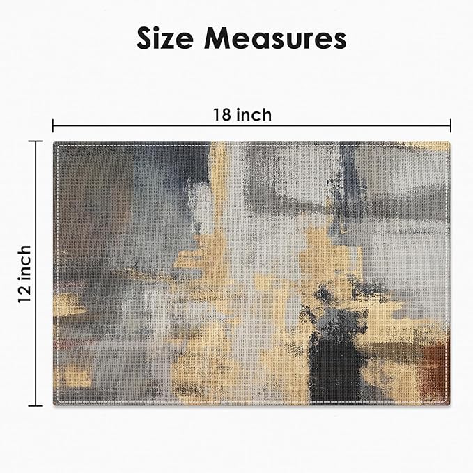 Emvency Farmhouse Placemats Set of 4, Vintage Gold and Brown Art Painting 12x18 Inch Abstract Grey Table Mats for Outdoor Home Party Kitchen Dining Decoration