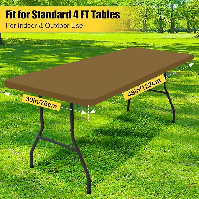 Smiry Rectangle Picnic Table Cloth, Waterproof Elastic Fitted Tablecloths for 4 Foot Tables, Washable Polyester Table Cover for Camping, Indoor and Outdoor (Brown, 30"x48")