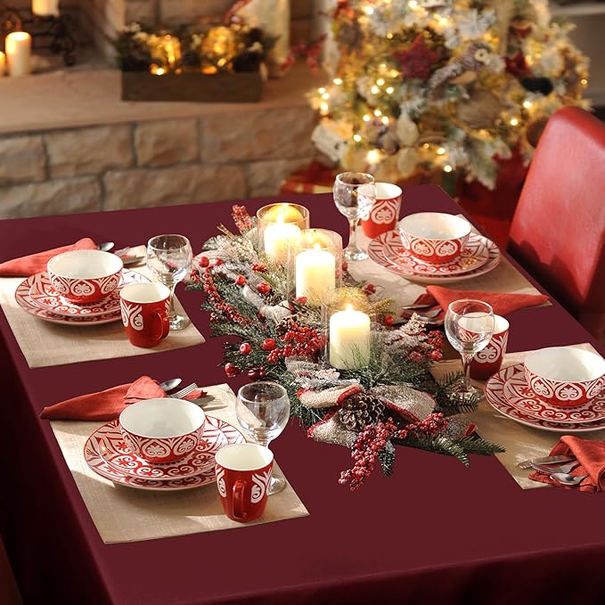 sancua Rectangle Tablecloth - 70 x 120 Inch - Stain and Wrinkle Resistant Washable Polyester Table Cloth, Decorative Fabric Table Cover for Dining Tables, Buffet Parties and Camping, Burgundy