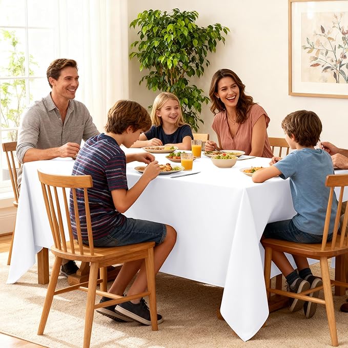 10-Pack White Tablecloths for Rectangle Tables, 60 x 102 Inches, Stain-Resistant Polyester Fabric for 6 Foot Tables - Washable Table Covers for Weddings, Banquets, Birthday, Parties, Events