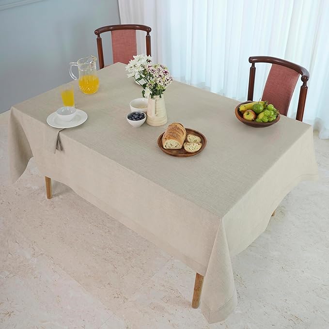 D'Moksha Homes Linen Natural Tablecloth 60 x 132 Inch - 100% Pure Linen Rectangular Tablecloth - Machine Washable Table Cloth for Valentines, Spring, Easter