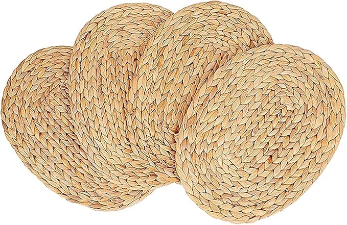 Natural Water Hyacinth Placemats Set of 6, Straw Braided Rattan Placemats, Oval Woven Placemats, 12x16 Inches Plate Chargers Set, Non-Slip Heat Resistant Woven Chargers for Table