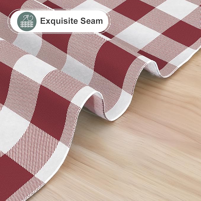 misaya Rectangle Waterproof Vinyl Table Cloth, Buffalo Flannel Backed Tablecloth, Wipeable Plastic Table Cover for Valentine's Day, Dinner, Kitchen, Outdoor (60" x 120", Burgundy and White)