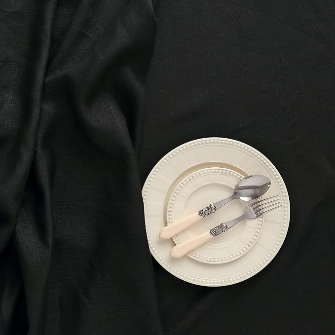Solino Home Black Linen Tablecloth 52 x 52 Inch - 100% Pure Linen Square Table Throw - Fete, Machine Washable Table Cloth for Winter, Easter