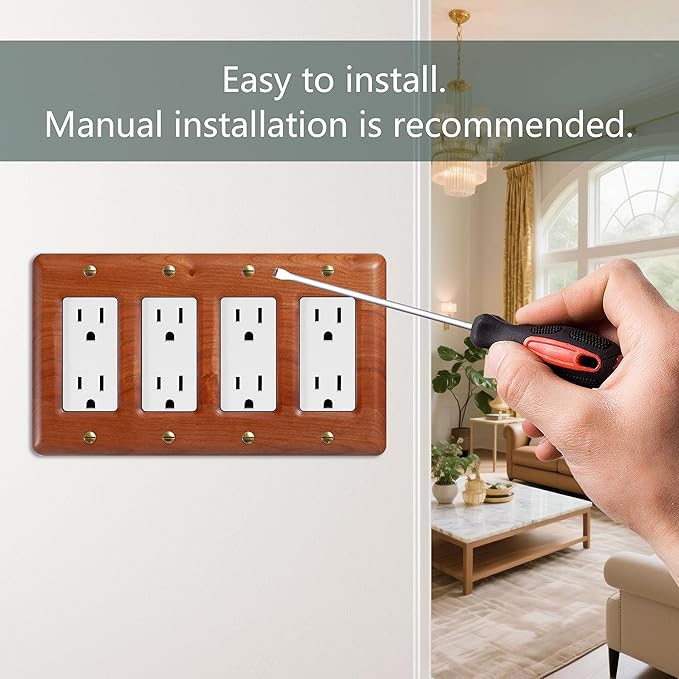 Four Switch Plate Covers Cherry Wood Quad Toggle 4 Light Switch Cover Elegant Design Durable Construction Ideal for Home Office Decor