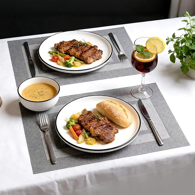 Timeet Gray Placemats Set of 6, Heat Resistant Non-Slip Place Mats, Durable Washable PVC Vinyl Woven Table Mats, Wipeable Placemats for Dining Table Easy to Clean