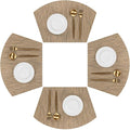 SHACOS Wedge Shape Placemats Set of 4 Woven Vinyl Round Table Placemat Curved Place Mats Wipe Clean Dining Table Mats Home Table Decor (4, Tan)